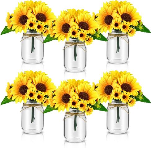 6 Set Centerpiece Table Decorations Mason Jar Table Centerpiece with Flower Mason Jar Wedding Centerpieces Vases Decor for Reception Engagement Party Bridal Shower (White Rose) in Saudi Arabia