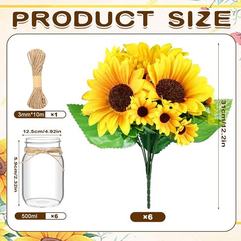 6 Set Centerpiece Table Decorations Mason Jar Table Centerpiece with Flower Mason Jar Wedding Centerpieces Vases Decor for Reception Engagement Party Bridal Shower (White Rose) in Saudi Arabia