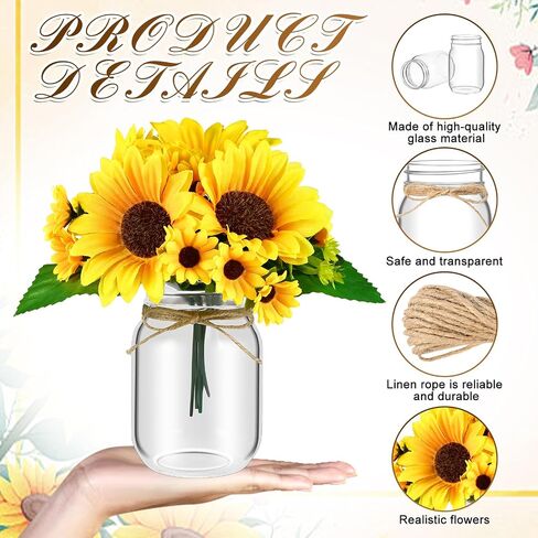 6 Set Centerpiece Table Decorations Mason Jar Table Centerpiece with Flower Mason Jar Wedding Centerpieces Vases Decor for Reception Engagement Party Bridal Shower (White Rose) in Saudi Arabia