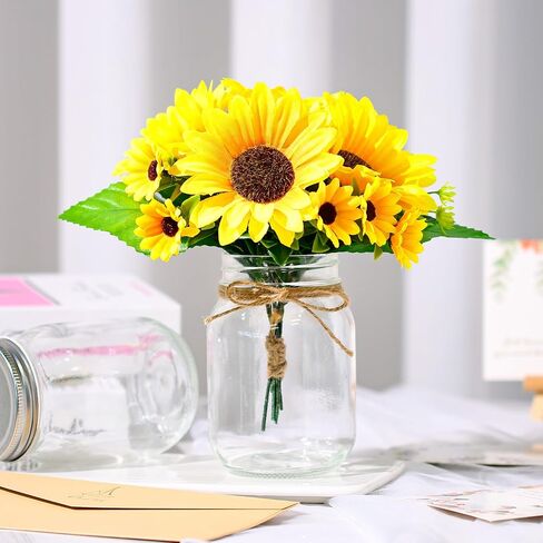 6 Set Centerpiece Table Decorations Mason Jar Table Centerpiece with Flower Mason Jar Wedding Centerpieces Vases Decor for Reception Engagement Party Bridal Shower (White Rose) in Saudi Arabia