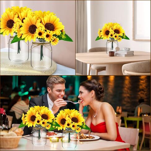 6 Set Centerpiece Table Decorations Mason Jar Table Centerpiece with Flower Mason Jar Wedding Centerpieces Vases Decor for Reception Engagement Party Bridal Shower (White Rose) in Saudi Arabia