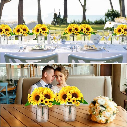 6 Set Centerpiece Table Decorations Mason Jar Table Centerpiece with Flower Mason Jar Wedding Centerpieces Vases Decor for Reception Engagement Party Bridal Shower (White Rose) in Saudi Arabia