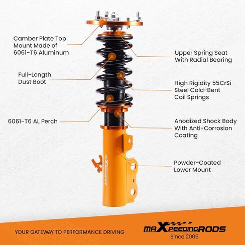 maxpeedingrods Coilovers لسيارة Toyota Camry 1992-2001، لسيارة Lexus ES300 1992-2001، لسيارة Toyota Avalon 1995-2003، طقم تعليق Coilovers قابل للتعديل، طقم خفض التخميد مسبقًا ذهبي in Saudi Arabia