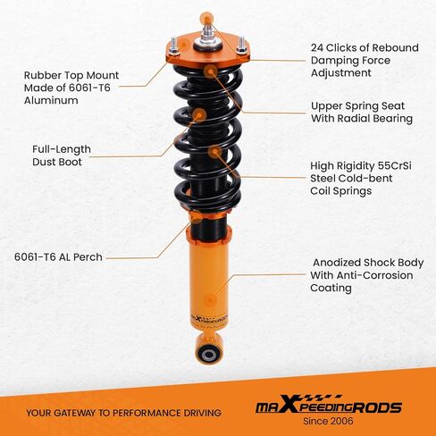 maXpeedingrods Coilovers for Lexus IS300 2000-2005, for Lexus IS200 1999-2005, 24 Levels Damping Adjustable Coilovers Suspension Kit, Height Adjustable Shock Absorber Struts, Lowering Kit Gold in Saudi Arabia