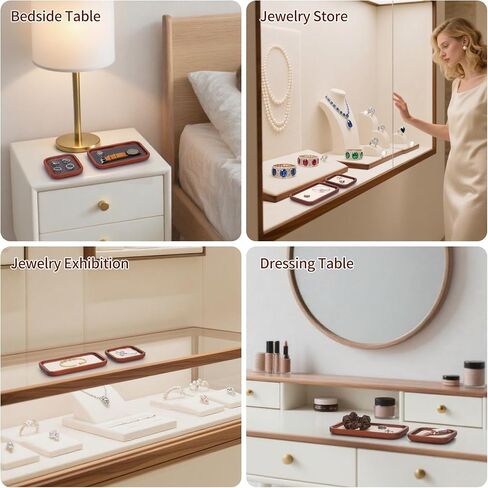 Wooden Jewelry Display Tray Rounded Rectangle Ring Showcase Stackable Elegant Bracelet Watch Jewelry Organizer for Personal Use and Commerce (Old Lace, Small-W 3.9'' x H 0.6'' x L 3.9'') in Saudi Arabia