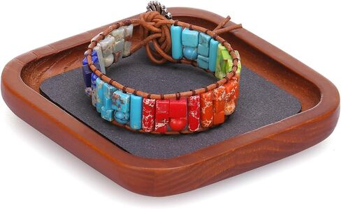 Wooden Jewelry Display Tray Rounded Rectangle Ring Showcase Stackable Elegant Bracelet Watch Jewelry Organizer for Personal Use and Commerce (Old Lace, Small-W 3.9'' x H 0.6'' x L 3.9'') in Saudi Arabia
