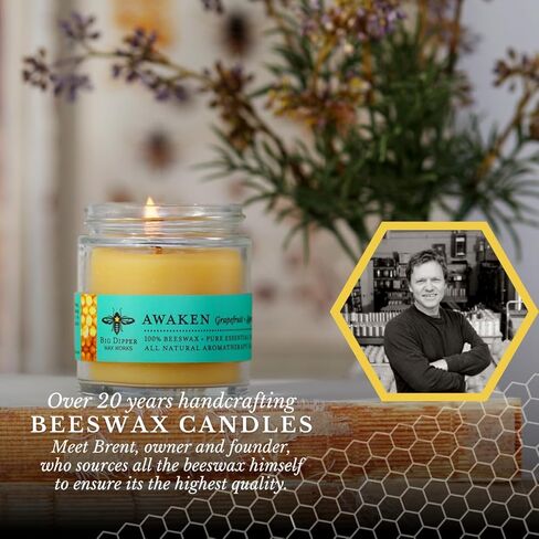 Big Dipper Wax Works Beeswax Aromatherapy Candle, Balance, Apothecary Glass, Peppermint & Lavender Scented, 25-Hour Burn, Pure Essential Oils, 2" x 2.5" in Kuwait