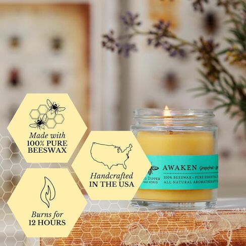 Big Dipper Wax Works Beeswax Aromatherapy Candle, Balance, Apothecary Glass, Peppermint & Lavender Scented, 25-Hour Burn, Pure Essential Oils, 2" x 2.5" in Kuwait