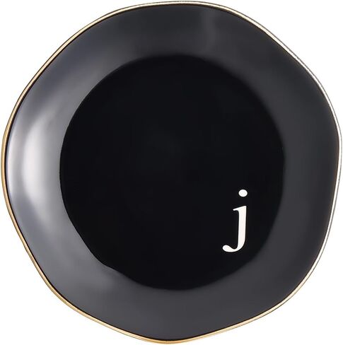 Beebeecraft Porcelain Jewelry Tray Black Letter K Irregular Round Jewelry Tray Plate for Ring Earring Bracelet Necklace Storage Display Home Decor in Saudi Arabia
