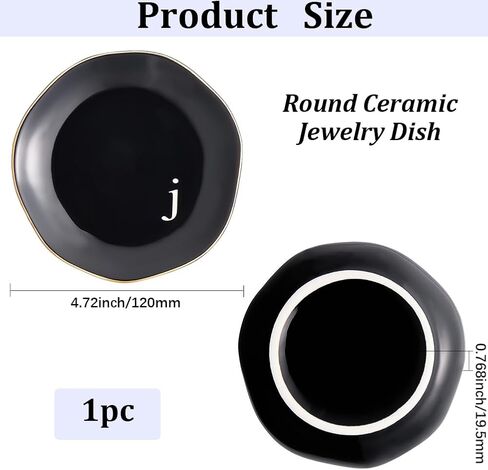 Beebeecraft Porcelain Jewelry Tray Black Letter K Irregular Round Jewelry Tray Plate for Ring Earring Bracelet Necklace Storage Display Home Decor in Saudi Arabia