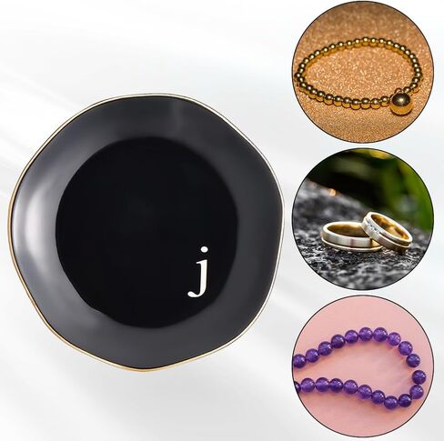 Beebeecraft Porcelain Jewelry Tray Black Letter K Irregular Round Jewelry Tray Plate for Ring Earring Bracelet Necklace Storage Display Home Decor in Saudi Arabia