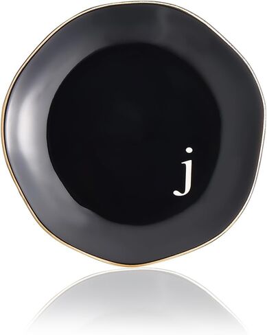Beebeecraft Porcelain Jewelry Tray Black Letter K Irregular Round Jewelry Tray Plate for Ring Earring Bracelet Necklace Storage Display Home Decor in Saudi Arabia