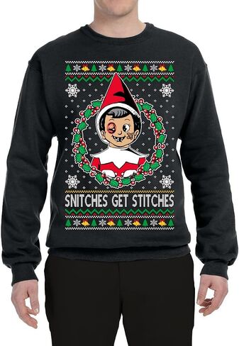 Wild Bobby Snitches Get Stitches Elf On A Ugly Christmas Sweater Unisex Crewneck Sweatshirt in Saudi Arabia