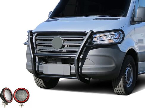 Black Horse Grille brush Bumper Guard Modular Bk Come W/ Pair of 5.3"LED Light Compatible with 19-25-Benz Sprinter 1500/2500/3500/3500XD|19-25 Freightliner Sprinter 1500/2500/3500/3500XD-17D503MA-PLFR in Saudi Arabia