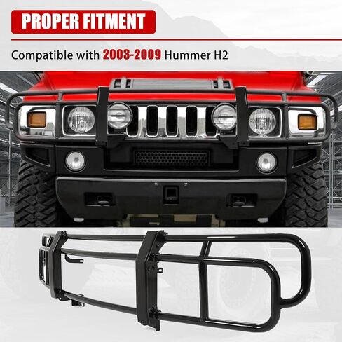 HECASA Brush Guard Compatible with 2003-2009 Hummer H2 Front Bumper Bull Bar Grill Grille Guard Frame Black Steel Powder Coated in Saudi Arabia