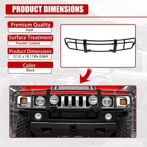 HECASA Brush Guard Compatible with 2003-2009 Hummer H2 Front Bumper Bull Bar Grill Grille Guard Frame Black Steel Powder Coated in Saudi Arabia
