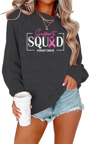 Breast Cancer Awareness Sweatshirt Womens Pink Ribbon Graphic Tee Inspirational Breast Cancer Long Sleeve Tops in Saudi Arabia