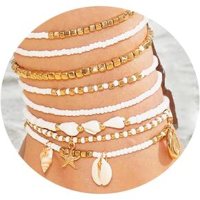 Waeceip Beach Ankle Bracelets For Women Summer Boho Anklets For Women Seashell Beaded Anklets Summer Jewelry Beach Vacation Accessories in Kuwait