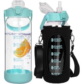 64 oz Glass Water Bottle with Straw and Time Marker, Half Gallon Large Motivational Borosilicate Glass Drinking Bottle with Silicone Boot and Sleeve in Saudi Arabia