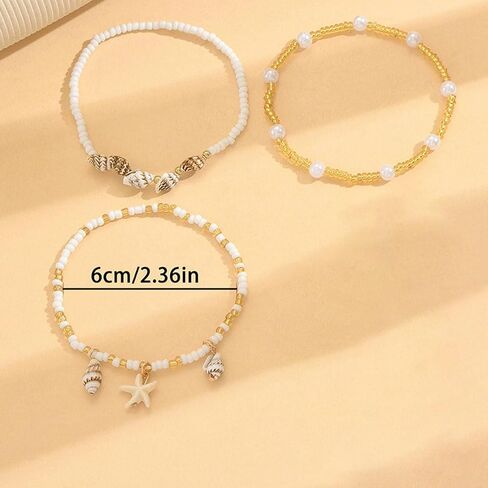 Ankle Bracelets for Women Waterproof Elastic Pearl Beaded Anklets Beach Jewelry for Women Seashell Starfish Conch Shell Anklet Bracelet Summer Hawaiian Foot Jewelry in Saudi Arabia