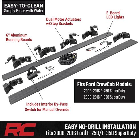 Rough Country Power Running Boards with LED Step Lights for Ford F-250/F-350 Super Duty (2008-2016) Crew Cab- Retractable Electric Side Steps, Non-Slip Aluminum Design in Saudi Arabia