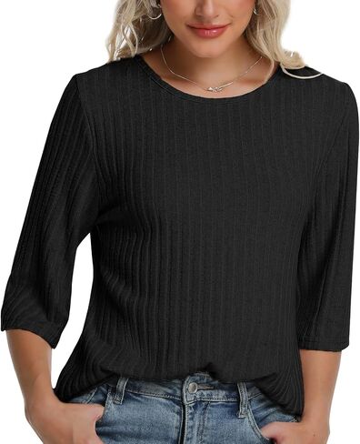 Women Fall Outfits Sweaters Tunic Tops Loose Fit Dressy 3/4 Sleeve Crew Neck Business Casual Blouses Shirts 2025 in Saudi Arabia