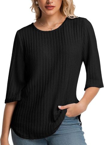 Women Fall Outfits Sweaters Tunic Tops Loose Fit Dressy 3/4 Sleeve Crew Neck Business Casual Blouses Shirts 2025 in Saudi Arabia
