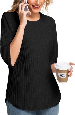 Women Fall Outfits Sweaters Tunic Tops Loose Fit Dressy 3/4 Sleeve Crew Neck Business Casual Blouses Shirts 2025 in Saudi Arabia