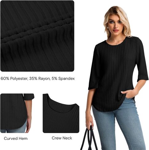 Women Fall Outfits Sweaters Tunic Tops Loose Fit Dressy 3/4 Sleeve Crew Neck Business Casual Blouses Shirts 2025 in Saudi Arabia
