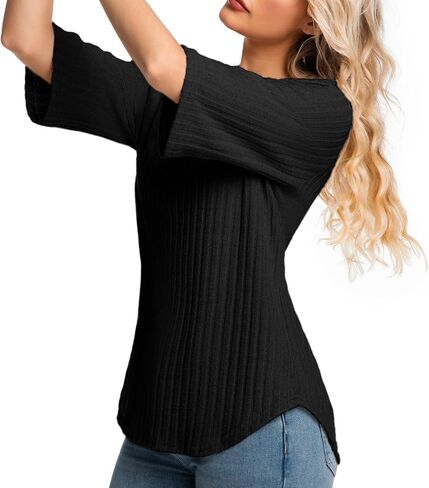 Women Fall Outfits Sweaters Tunic Tops Loose Fit Dressy 3/4 Sleeve Crew Neck Business Casual Blouses Shirts 2025 in Saudi Arabia