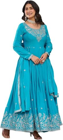 Women's American Silk Sequence Embroidery Long Anarkali Kurti Gown With Dupatta in Saudi Arabia