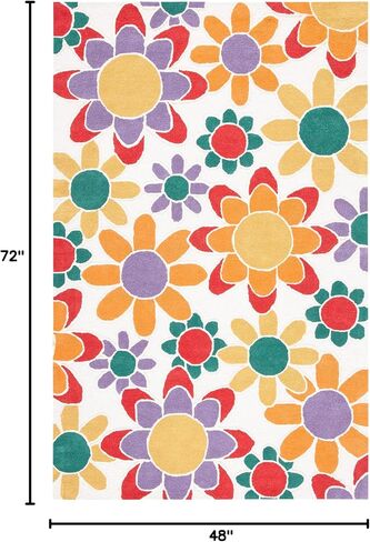 سجادة SAFAVIEH Kids Collection - 4 × 6 بوصة، عاجي وذهبي، حضانة صوف زهرية مصنوعة يدويًا، مثالية لمناطق المرور العالية في غرفة اللعب، الحضانة، غرفة النوم (SFK923F) in Saudi Arabia