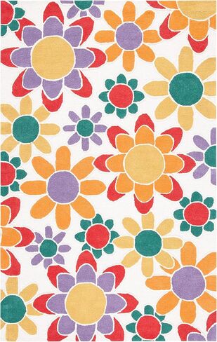 سجادة SAFAVIEH Kids Collection - 4 × 6 بوصة، عاجي وذهبي، حضانة صوف زهرية مصنوعة يدويًا، مثالية لمناطق المرور العالية في غرفة اللعب، الحضانة، غرفة النوم (SFK923F) in Saudi Arabia