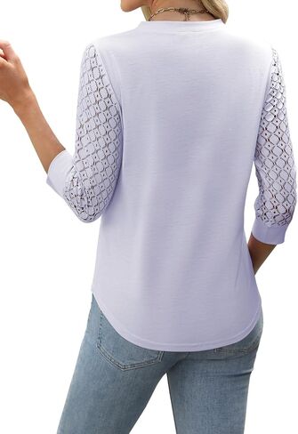 Womens Summer Tops 3/4 Length Sleeve Blouses Dressy Casual Shirts for Women Spring Fashion Ladies V Neck Lace Tshirts in Saudi Arabia