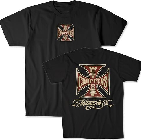 تي شيرت West Coast Choppers، للرجال، قمصان، أسود، تصميم بشعار Iron Cross من الأمام والخلف in Kuwait