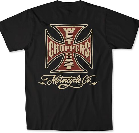 تي شيرت West Coast Choppers، للرجال، قمصان، أسود، تصميم بشعار Iron Cross من الأمام والخلف in Kuwait