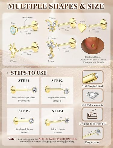 ORAZIO 16G/18G/20G Threadless Flatback Stud Earrings Surgical Steel Cartilage Earring Stacks Flat Back Nose Studs Hypoallergenic Tragus Helix Conch Labret Medusa Piercing Jewelry for Women Men in Saudi Arabia