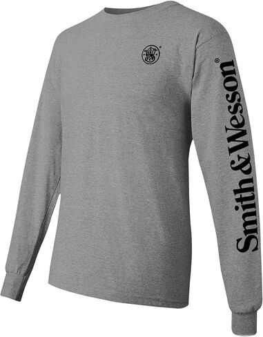 Smith and Wesson® Officially Licensed Men's Solid Graphic T-Shirt, American Flag and S&W Long-Sleeve Logo Classic Tee in Saudi Arabia