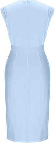 Women's Formal Dresses Fashion Dressy Business Casual Work Cap Sleeve Crewneck Side Slit Maxi Dress with Pockets in Kuwait