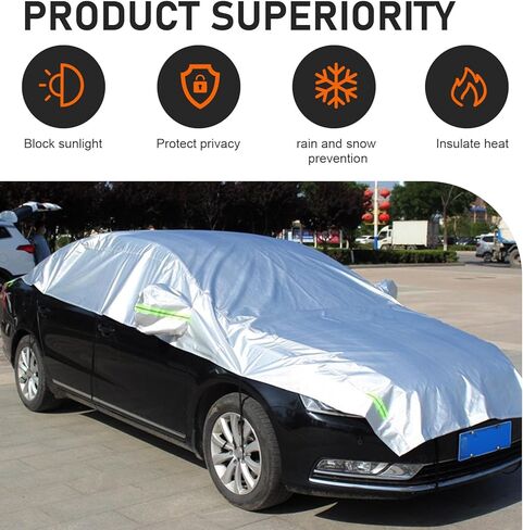 Car Half Cover, Oxford Summer Rainproof Sunshade Cover, All-season Thickened Car Roof Protector, Universal for Sedans (Silver) in Kuwait