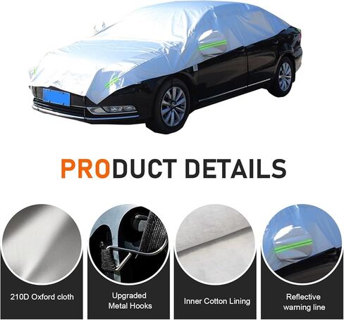 Car Half Cover, Oxford Summer Rainproof Sunshade Cover, All-season Thickened Car Roof Protector, Universal for Sedans (Silver) in Kuwait