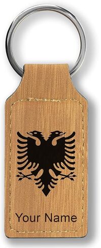 LaserGram Rectangle Keychain, Flag of Albania, Personalized Engraving Included in Saudi Arabia