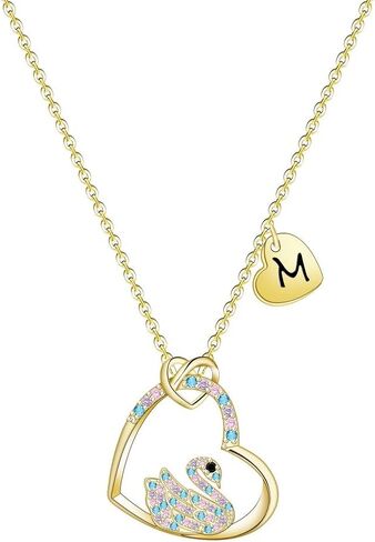 LMXXVJ Swan Necklace Birthday Gift for Girls - Colorful CZ Heart Pendant Swan Gold Plated Necklaces for Little Girl,Teens Girls kids Child’s Jewelry Gift in Saudi Arabia