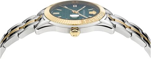 Versace Greca Time Collection Luxury Mens Watch Timepieces with a Two Tone Bracelet and Case Featuring a Green Dial in Saudi Arabia