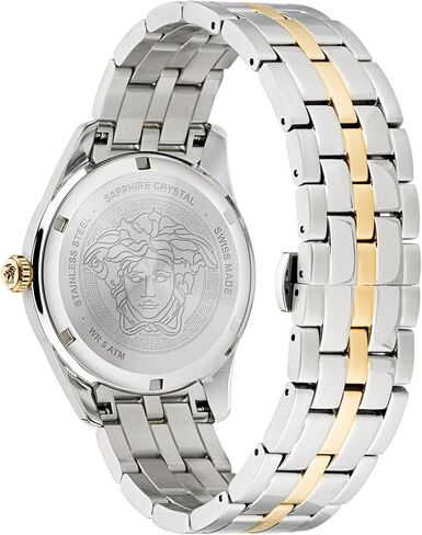 Versace Greca Time Collection Luxury Mens Watch Timepieces with a Two Tone Bracelet and Case Featuring a Green Dial in Saudi Arabia