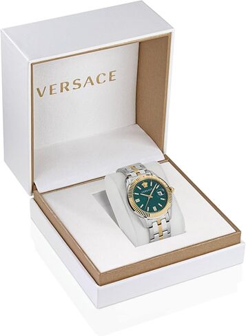 Versace Greca Time Collection Luxury Mens Watch Timepieces with a Two Tone Bracelet and Case Featuring a Green Dial in Saudi Arabia