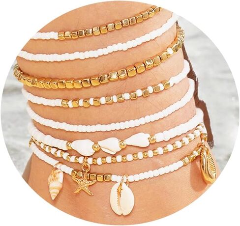 Waeceip Beach Ankle Bracelets For Women Summer Boho Anklets For Women Seashell Beaded Anklets Summer Jewelry Beach Vacation Accessories in Kuwait