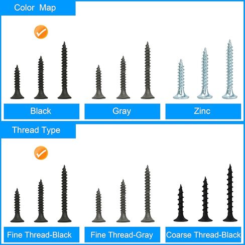 مجموعة متنوعة من مسامير الخشب اللولبية للجدران الجافة، رأس مسطح من فيليبس، لمسة نهائية من أكسيد أسود لخشب الحوائط الجافة (#6) M3.5x16/20/25/30/35/40/50، 400 قطعة/7 مقاسات in Kuwait
