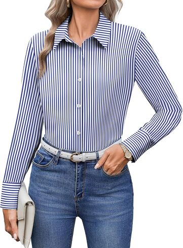 Zeagoo Button Down Dress Shirts for Women Wrinkle Free Collared Neck Long Sleeve Blouses Casual Work Office Tops in Saudi Arabia