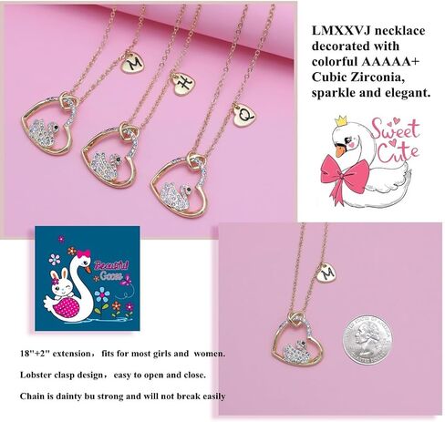 LMXXVJ Swan Necklace Birthday Gift for Girls - Colorful CZ Heart Pendant Swan Gold Plated Necklaces for Little Girl,Teens Girls kids Child’s Jewelry Gift in Saudi Arabia